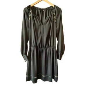 Women's 10 WHBM Gold Studded Little Black Dress Long Sleeve